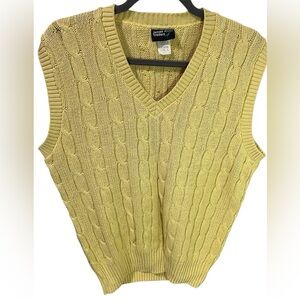 James River Traders Vintage USA Cable Knit Yellow 100% Cotton Sweater Vest Large